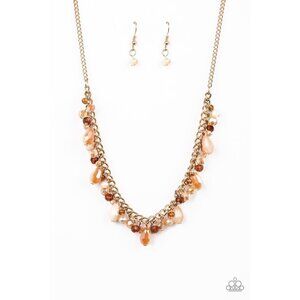 Paparazzi Courageously Catwalk Gold Copper Beaded Charm Drop Necklace Earrings